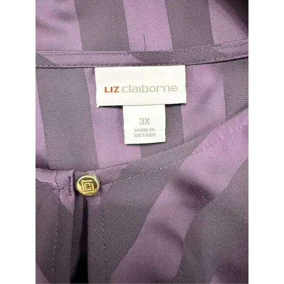 Liz Claiborne Plus Size Blouse Purple Striped Long Sleeve 3X - Picture 9 of 11